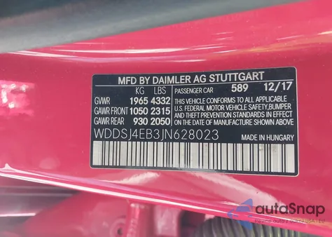 2018 Mercedes-Benz Cla 250 from USA, damaged, VIN WDDSJ4EB3JN628023